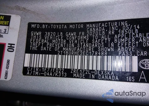 2014 Toyota Corolla S Plus from USA, damaged, VIN 2T1BURHE2EC178488